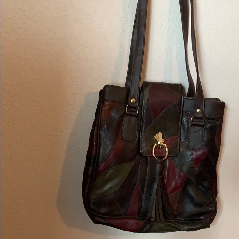 Vintage 1970s patchwork Leather purse handbag shoulder bag super fly